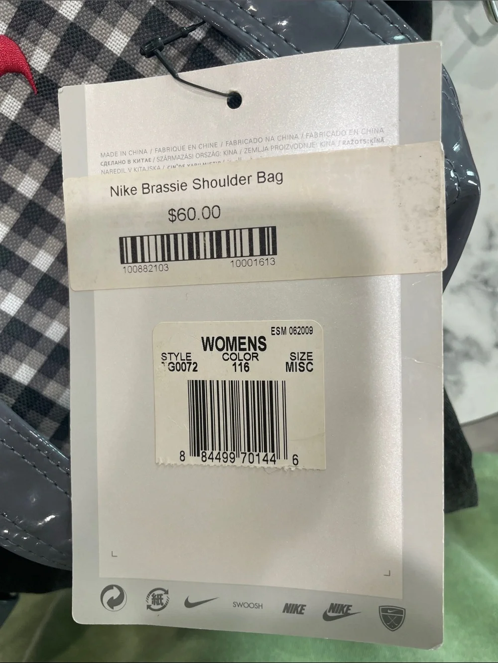 Nike Brassie Shoulder Bag Grey & White Gingham Golf Tote